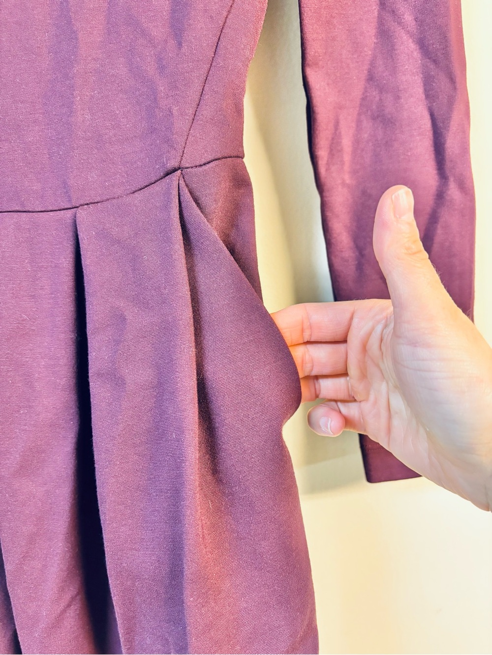 Sunday Best Aritzia Burgundy Tartine Long Sleeve Pleated Mini Dress - Picture 5 of 9